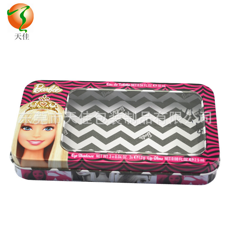 铁盒厂家批发化妆品铁盒 双面印刷马口铁盒 长方PET开窗铁盒爆款