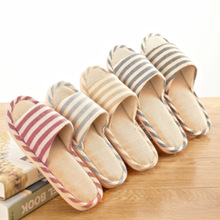 条纹四季亚麻拖鞋家居室内棉麻情侣防滑软底男女木地板凉厂家批发