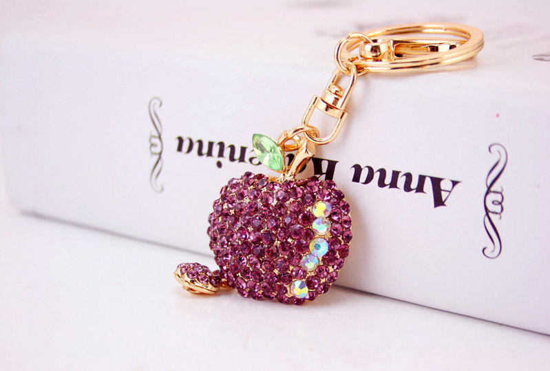 26g Weight Alloy, Metal Material Heart Pattern Unisex Gender White, Pink, Purple, Blue Color Cute Diamond-studded Small  Keychain 5