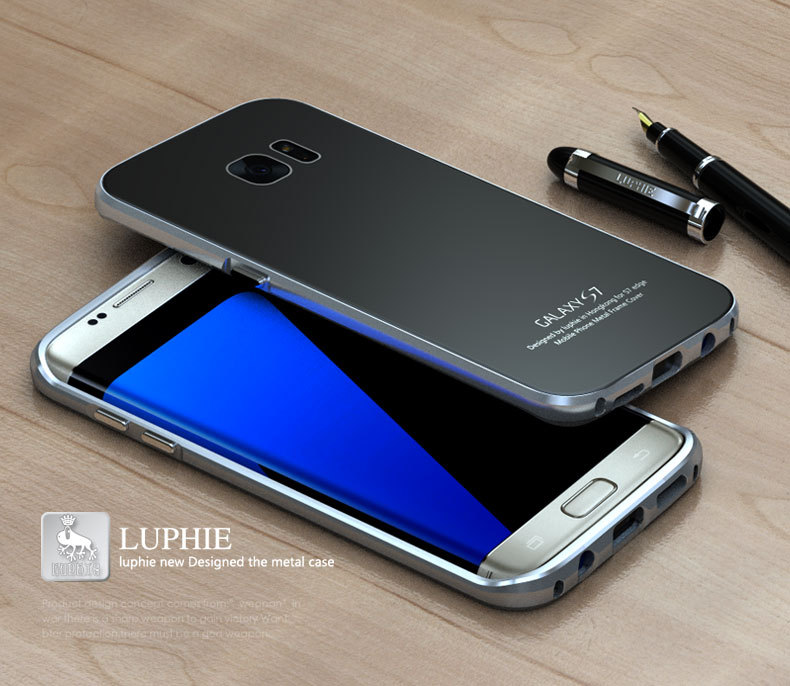 Luphie Aircraft Aluminum Metal Frame 9H Tempered Glass Back Cover Case for Samsung Galaxy S7 Edge G9350