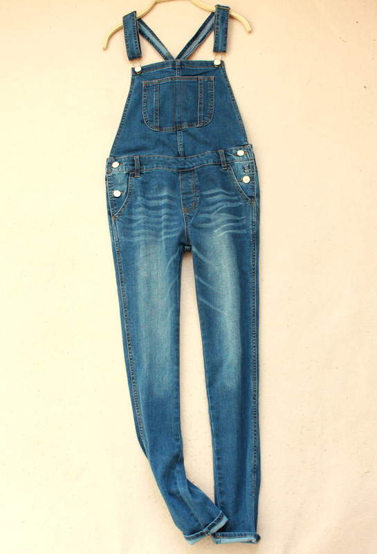 Broken size processing spring foreign trade new elastic women's Denim suspender pants low batch