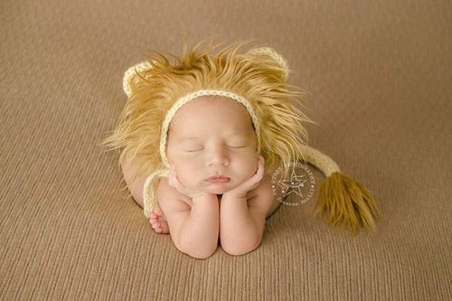 跨境新款儿童摄影服装 新生儿照相 婴儿小狮子毛线卡通帽子尾巴