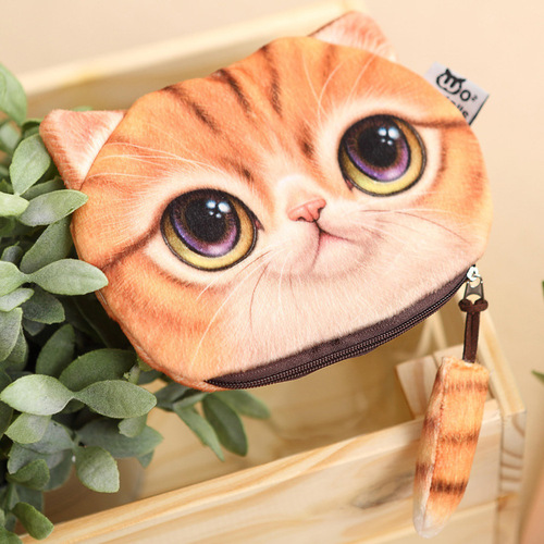 New cat plush mobile phone bag with tail three-dimensional cat coin purse wholesale cosmetic bag headphone data cable storage
