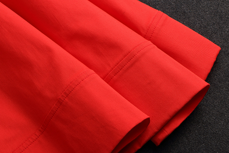 【劉亦菲同款】中國直郵 早春新款襯衫領七分袖紅色洋裝 XL