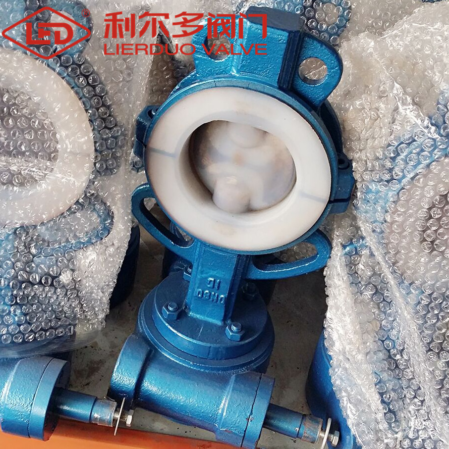 衬氟对夹蝶阀 D71F46-16C 手柄式酸碱类蝶阀 氟塑料衬里蝶阀