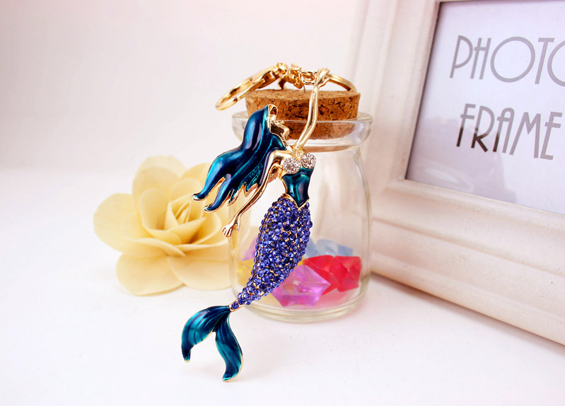 Korean Creative Cute Diamond Mermaid Rhinestone  Keychain display picture 5