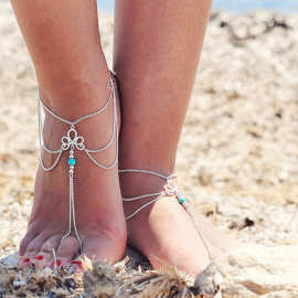 气质复古镂空松石串珠流苏脚链Beaded fringe anklets