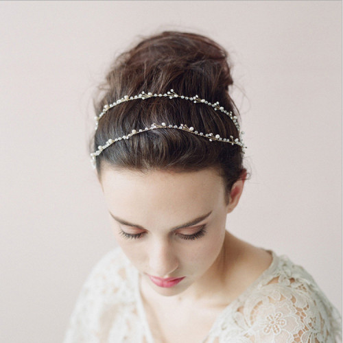 Hairpin hair clip hair accessories for women headdress exquisite crystal pearl branch hairband Niang wedding headdress studio accessories