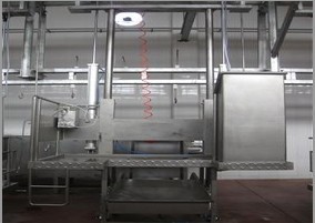 牛同步卫检线,牛撕皮机,牛肉排酸间,牛屠宰单柱升降台