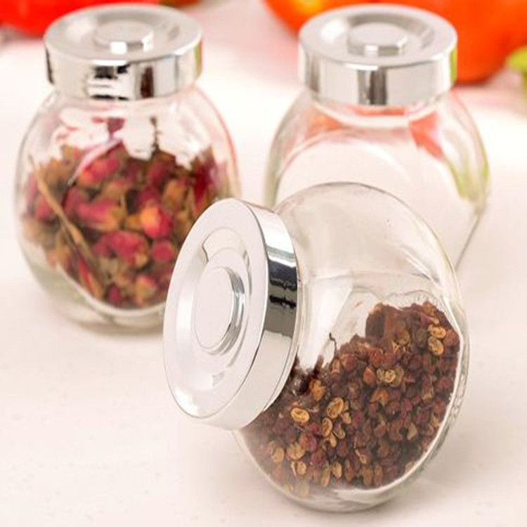 花茶瓶糖果瓶茶叶罐蜂蜜瓶 扁鼓扁骨玻璃调料瓶大小储物罐