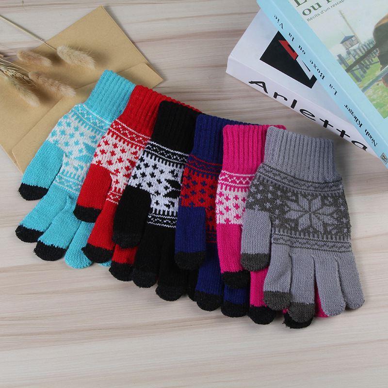 10 agujas de dibujos animados guantes jacquard unilaterales de computadora personalizados para dibujos personalizados de punto pantalla táctil para niños