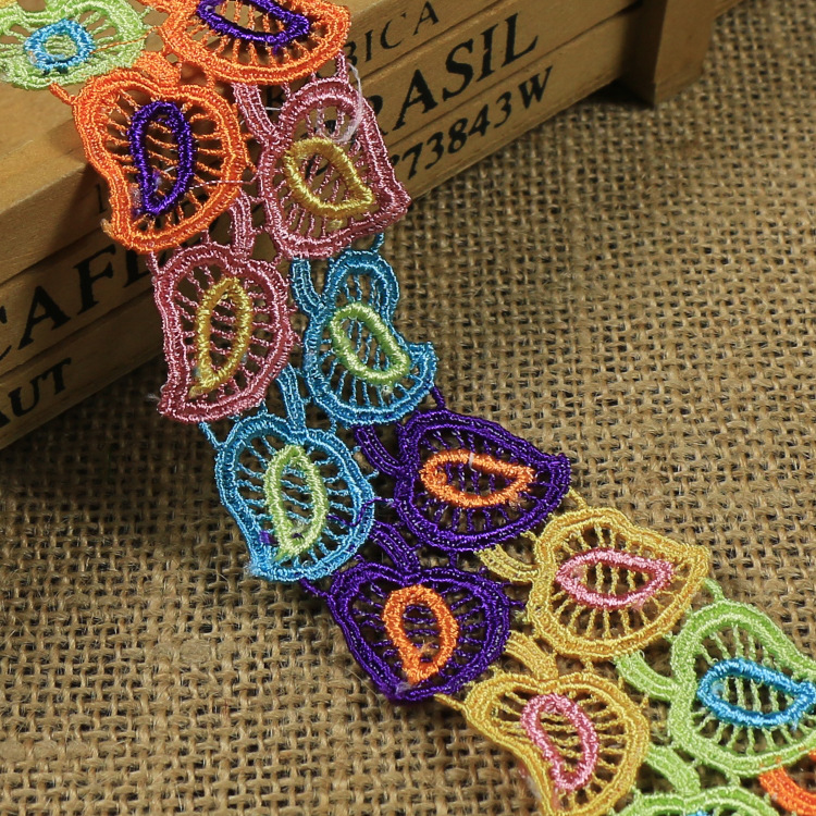 异形水溶刺绣水溶花边 涤纶丝六色双条花个 服装配饰DIY装饰辅料