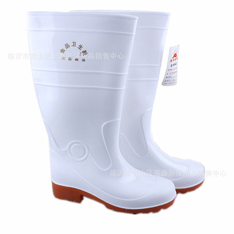 白色长筒食品卫生靴白高筒耐酸碱耐油牛筋底水鞋雨鞋PVC速干水靴
