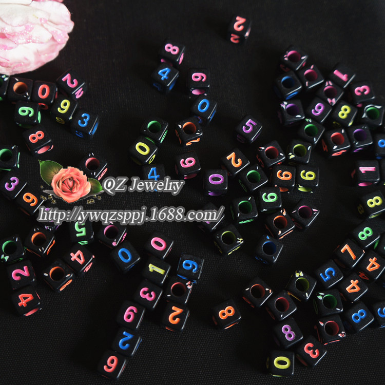Factory direct sales of 7mm acrylic square water-washed letter beads, Arabic numeral beads, string accessory materials detail image 3