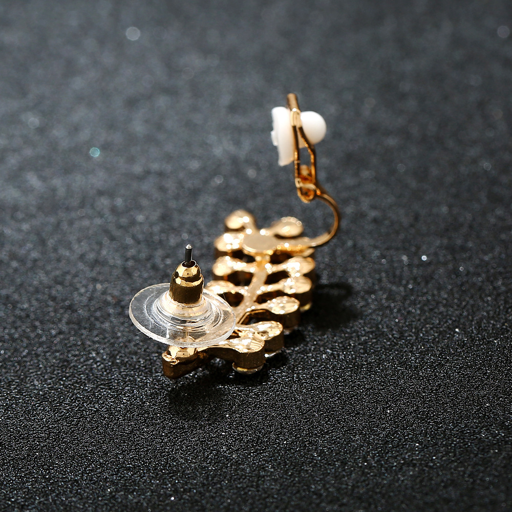 Boucles D&#39;oreilles Clip Feuille D&#39;olivier Strass display picture 7