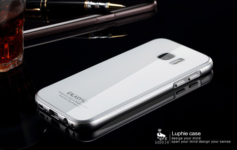 Luphie Aircraft Aluminum Metal Frame 9H Tempered Glass Back Cover Case for Samsung Galaxy S7 Edge G9350