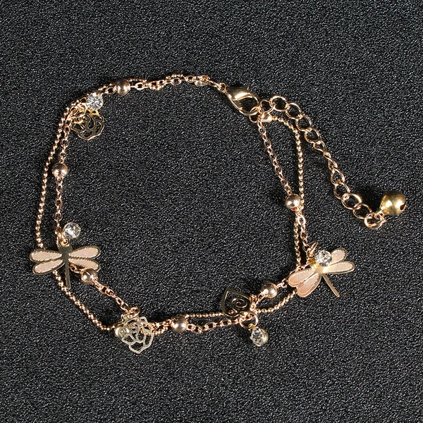 The main picture double -layer rose dragonfly bead chain foot chain