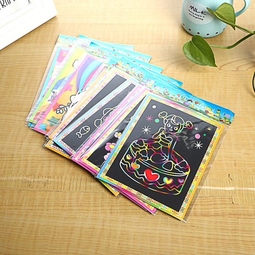 Manufacturer's Medium DIY Cartoon Color Scratch Book for Children Scratch Art Scratch Book with Bamboo Skewers