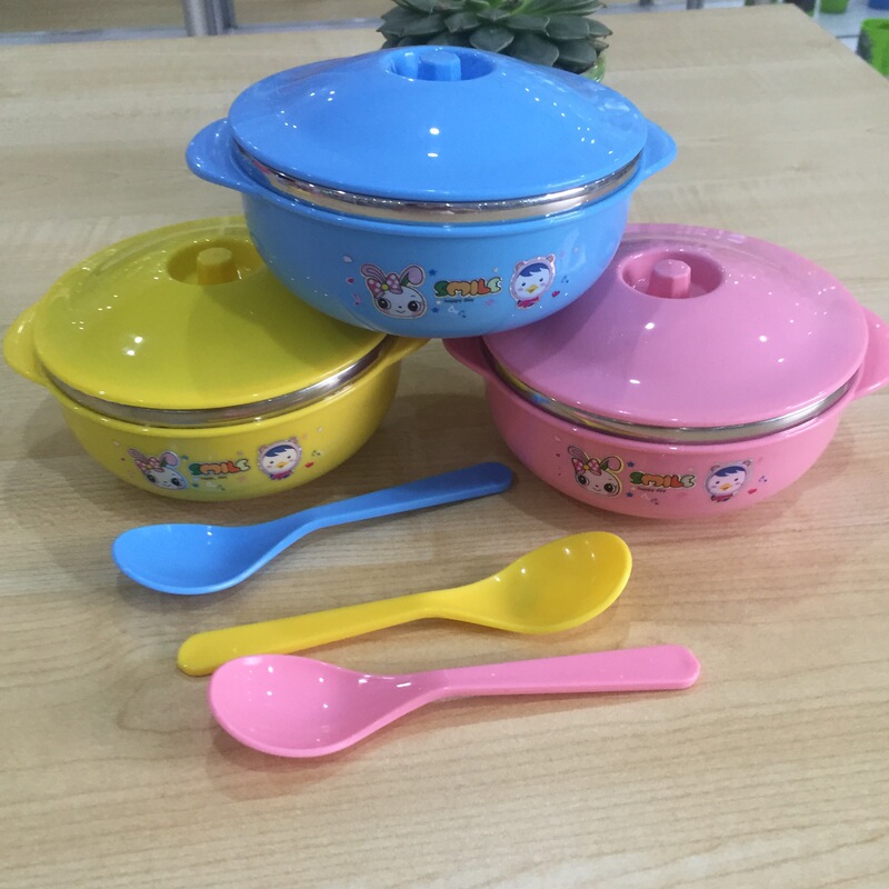 Colorful Childhood 304 children's stainless steel small Bowl double-layer drop-resistant insulated baby bowl stainless steel insulated bowl