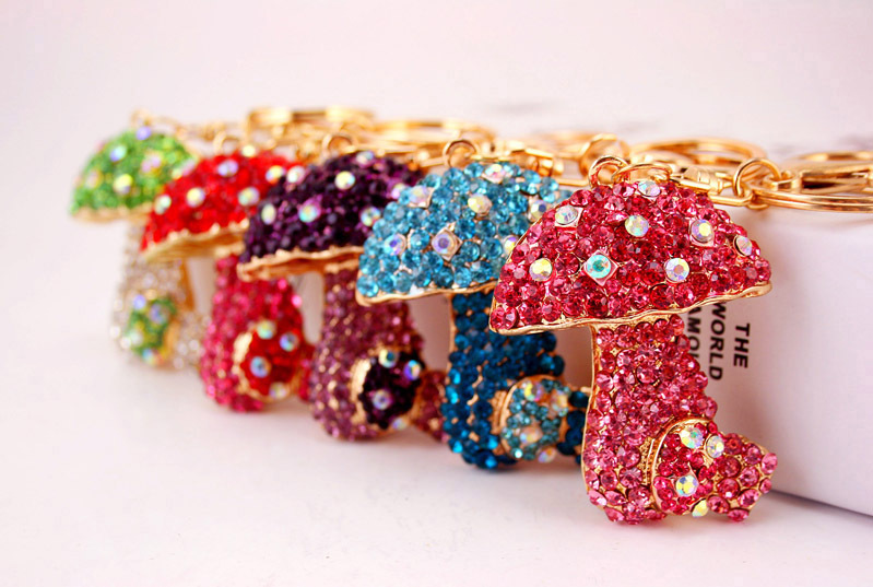49g Weight Alloy, Metal Material Flower Pattern Unisex Gender Pink, Purple, Red, Green, Blue Color Mushroom Pendant Keychain 2