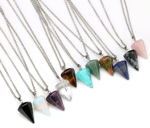 Fashionable and simple cross-border jewelry Hexagonal column crystal agate pendant necklace Tapered pendulum crystal necklace wholesale