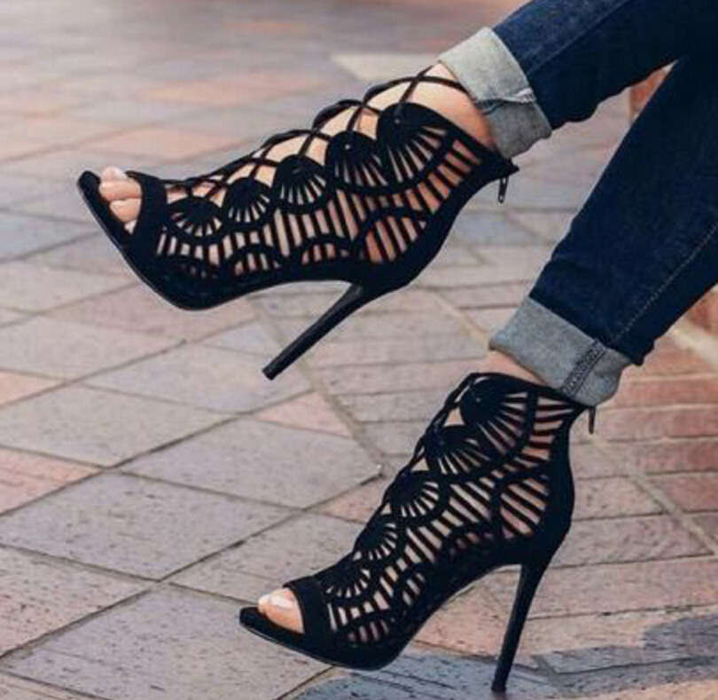 2017 European runway Hollow cross strap high heel sandals fish mouth sexy women's shoes zg938-88