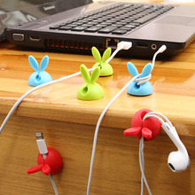 创意韩版兔耳朵固线器 硅胶绕线器 桌面粘胶电线固定器 4枚装