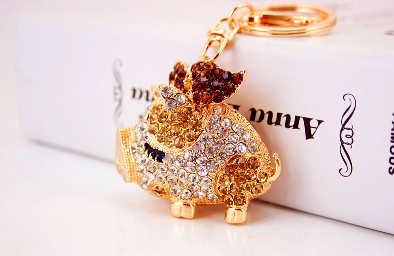 Creative Cute Diamond Zodiac Pig Car Keychain display picture 14