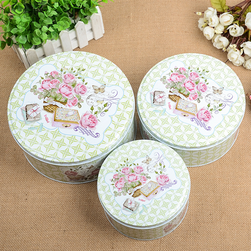 套装喜糖盒 家居圆形铁艺收纳盒 印花糖果盒 收纳整理盒创