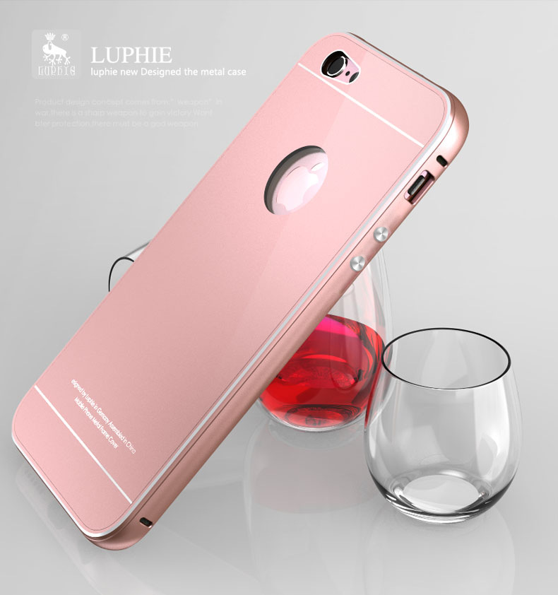 Luphie Aircraft Aluminum Metal Frame 9H Tempered Glass Back Cover Case for Apple iPhone 6S Plus