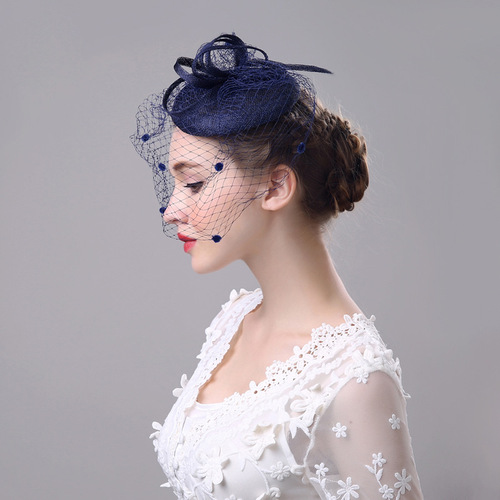 European and American wedding bridal hats, elegant linen large mesh retro hats, flower banquet hair accessories, factory direct supply and wholesale