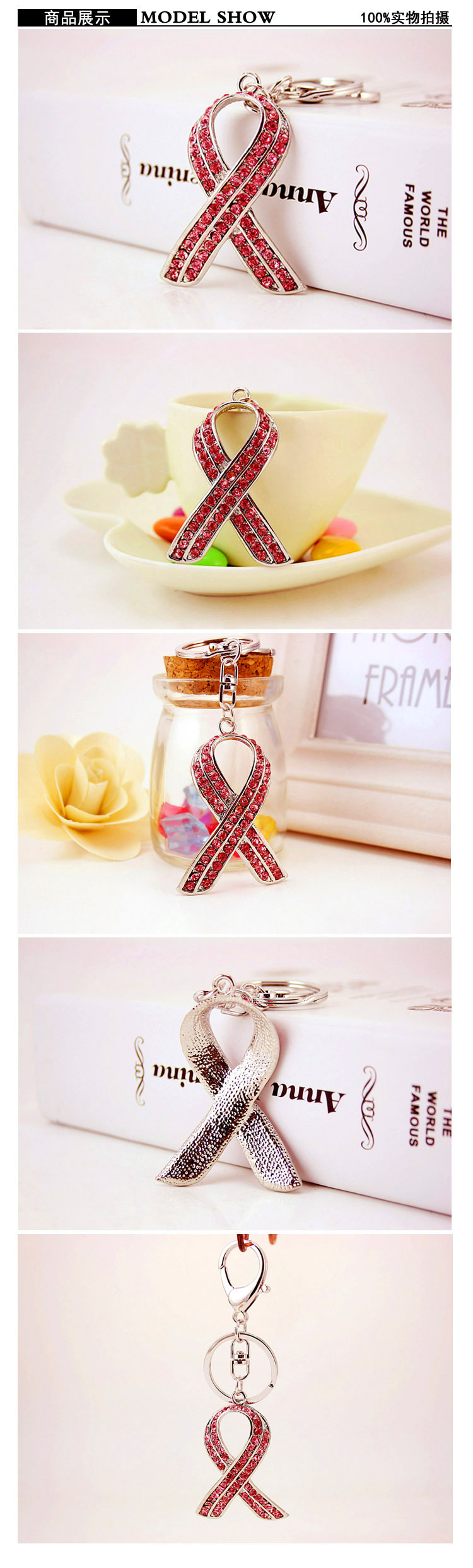 Korean  Creative Red Ribbon Crystal  Keychain display picture 1