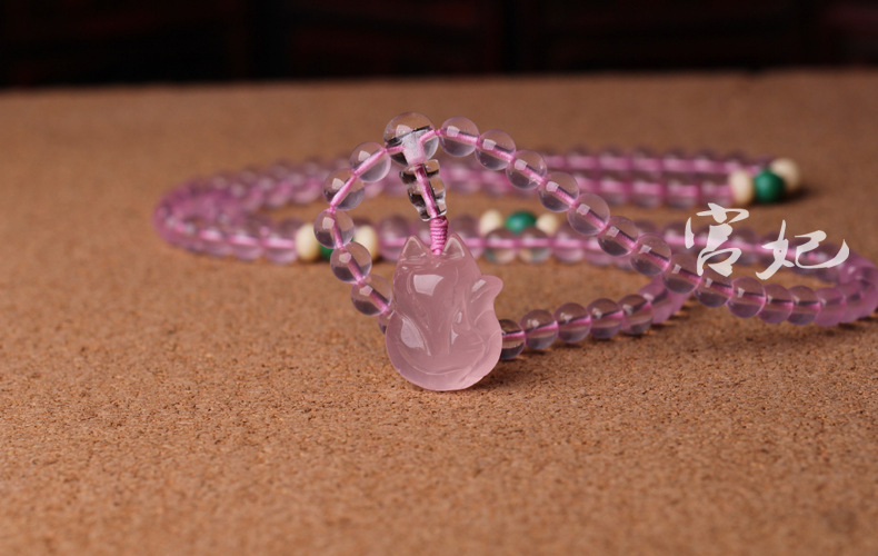 批发采购饰品配件-开光天然粉晶狐狸手链108颗