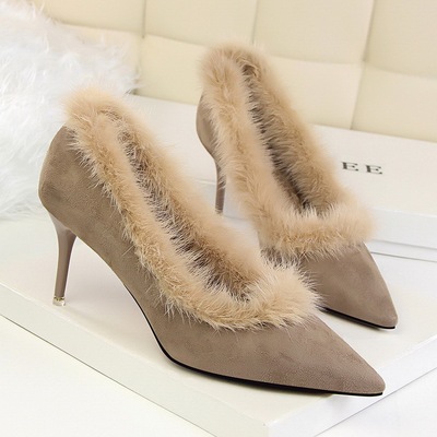Han edition winter 1025-3 new single shoe heel high with suede pointed rabbit maomao shoes warm high heels
