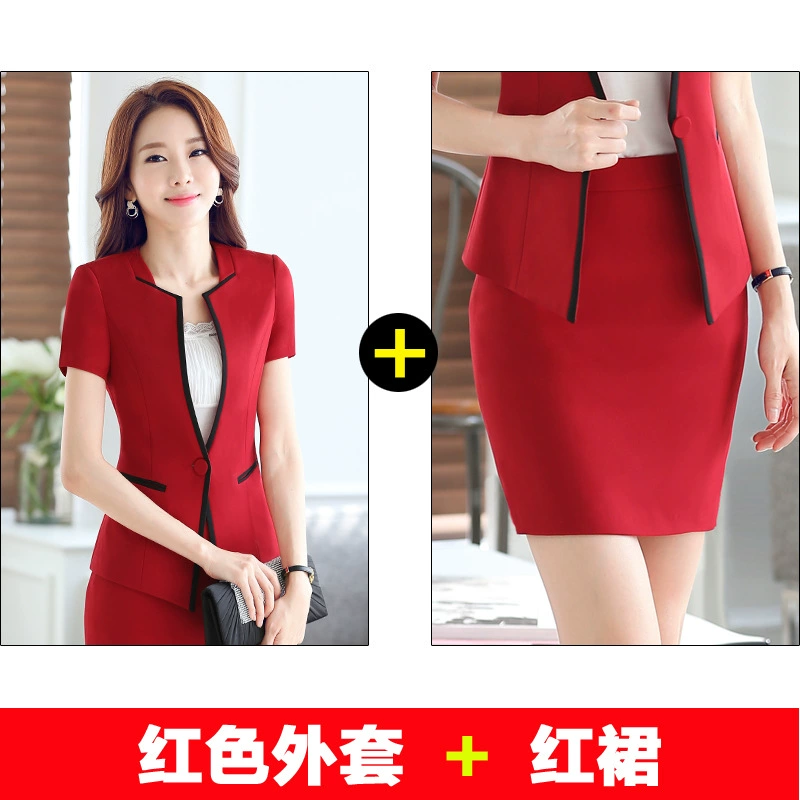 Spring red set, with short sleeve, slim fit, Korean style