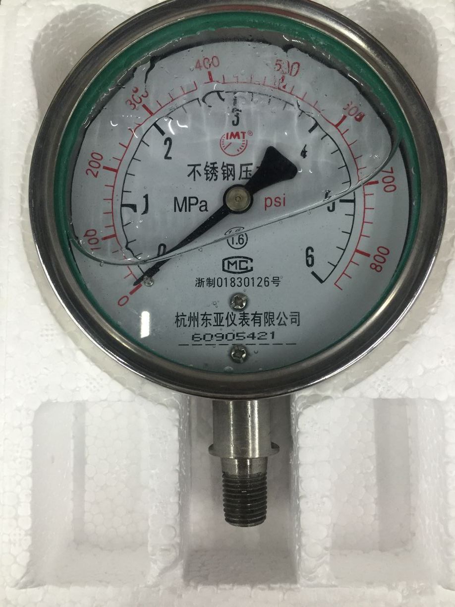 杭州东亚不锈钢耐震压力表 316材质 螺纹1/4NPT 表直径100MM