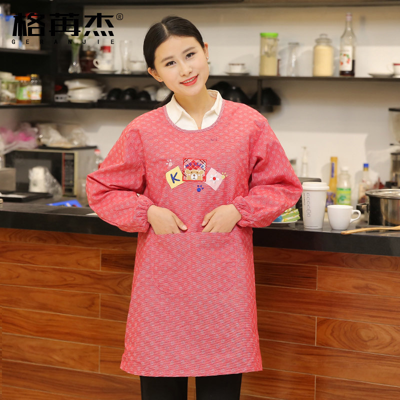 Liquidación delantal de cocina de moda coreana Vestido de manga larga adulto a prueba de aceite de una sola pieza de desgaste inverso lindo de dibujos animados con mangas