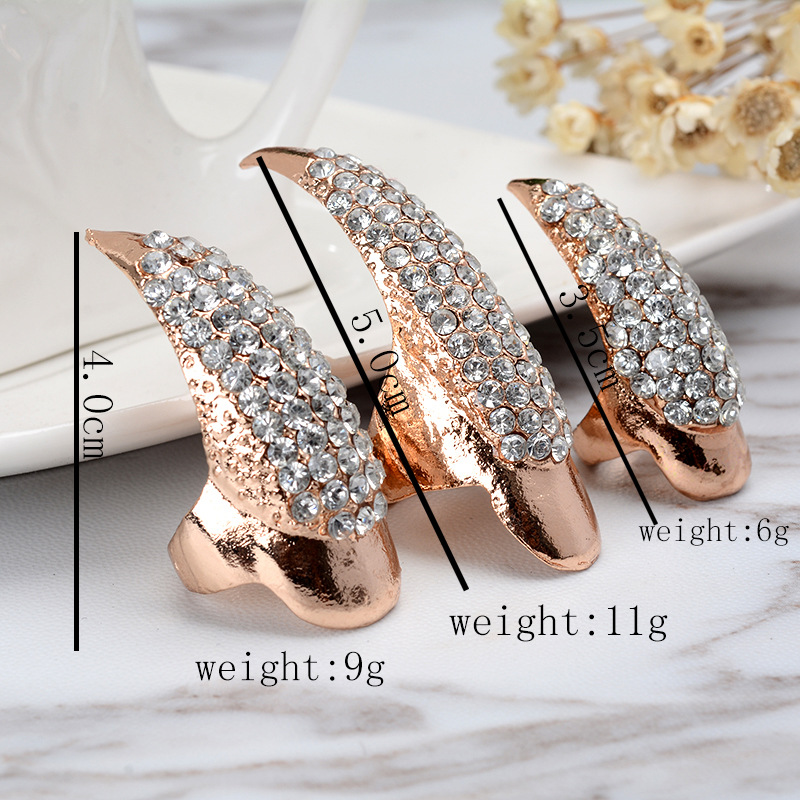 Articulated Diamonds Exaggerated Long Nails Punk Style Fashion Diamond Embellished Cat Demon Tips Long Nail Sleeve Ring display picture 12