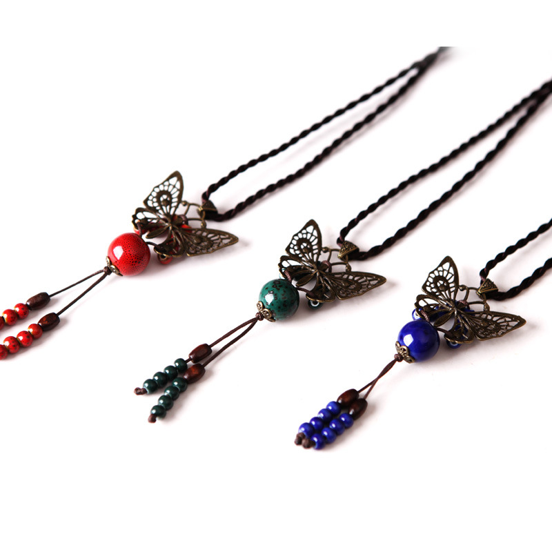 Geometric, Butterfly Pattern Women'S Gender Ethnic Style Geometric Butterfly Ceramics Wholesale Pendant Necklace