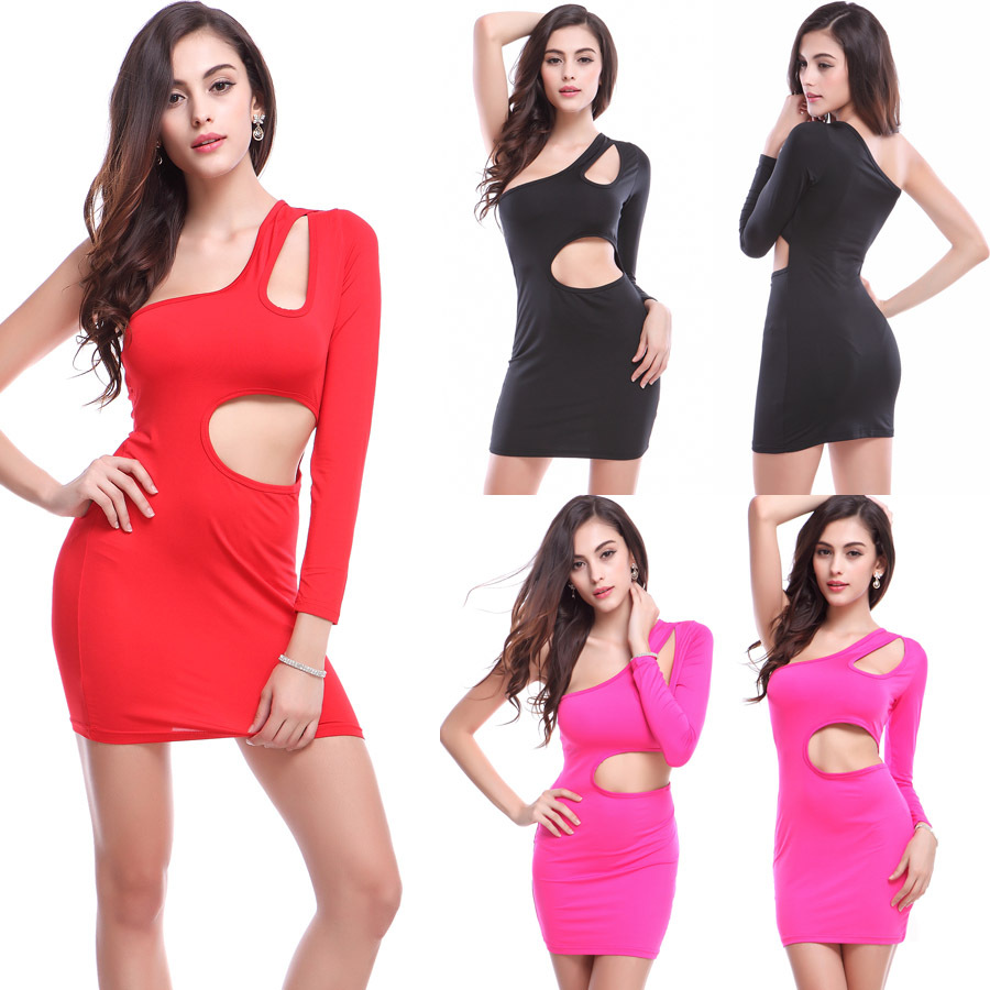 新款单肩性感欧美俱乐部服装镂空无袖外贸情趣内衣裙342|ru