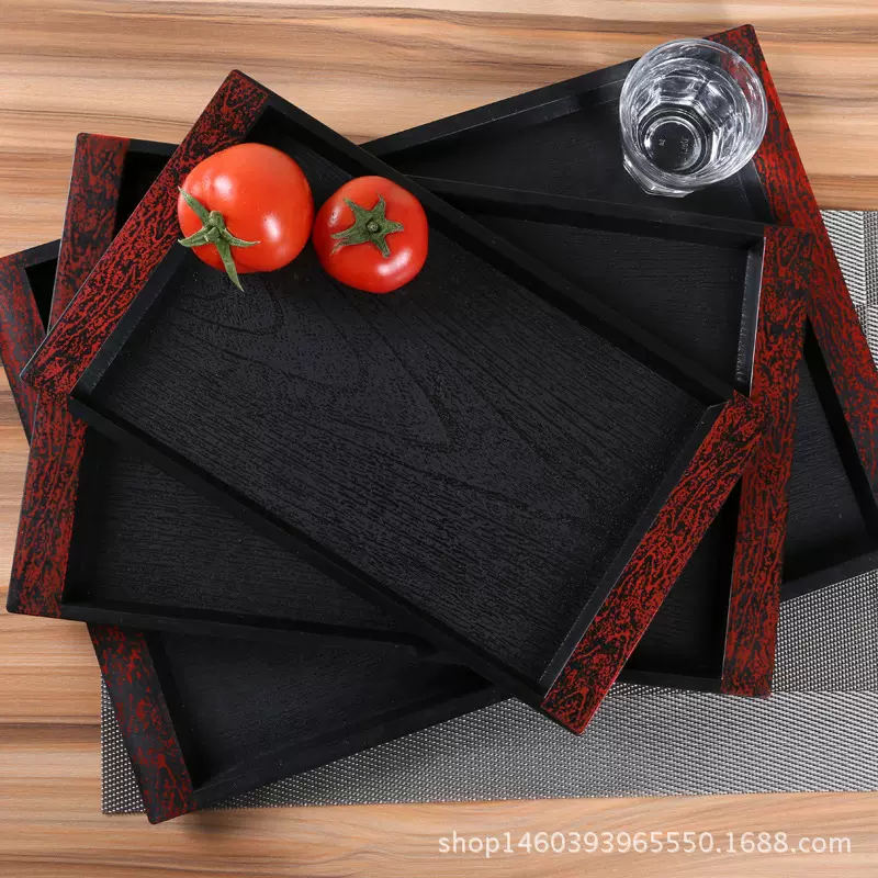 塑料托盘茶盘长方形欧式仿木纹客房盘防滑水果盘酒店餐盘 咖啡盘