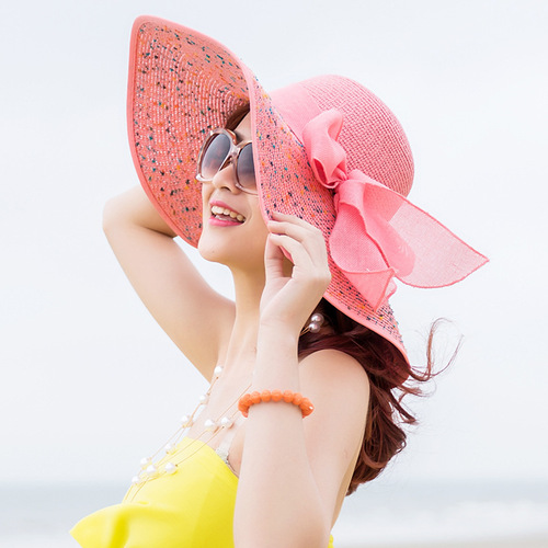 Beach hat, women's summer sun hat, sunshade, large brim, foldable straw hat, UV protection, beach sun hat, youth