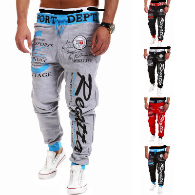 Aliexpress New Men's Drawstring Elastic Waist Letter Printed Casual Pants European Size Printed Large Size Leg Sweatpants