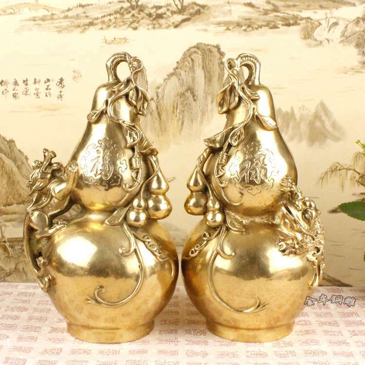 大号纯黄铜金蟾貔貅福禄葫芦一对铜器工艺品摆件家居装饰品