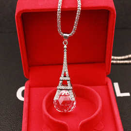 淘宝热销女士项链 镶钻埃菲尔铁塔水晶球 饰品礼品定制一件代发