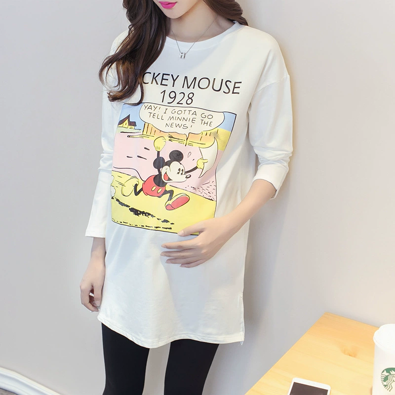 [Распродажа без возврата без изменений] Одежда для беременных Повседневная Корейская Футболка для беременных женщин Топ с длинным рукавом Платье для беременных