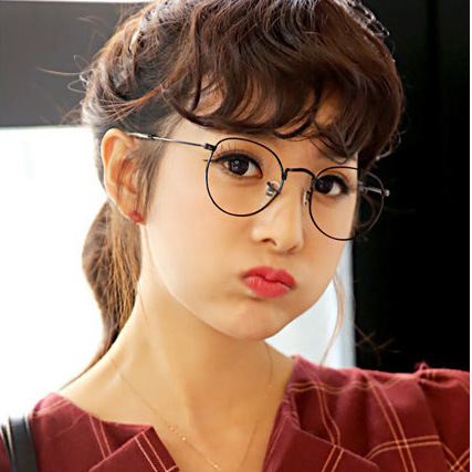 Retro Metal-Trimmed Eyeglass Frames 3447, Artistic Urban Planning Round-Square Non-prescription Glasses, Korean Style Academic Eyeglass Frames
