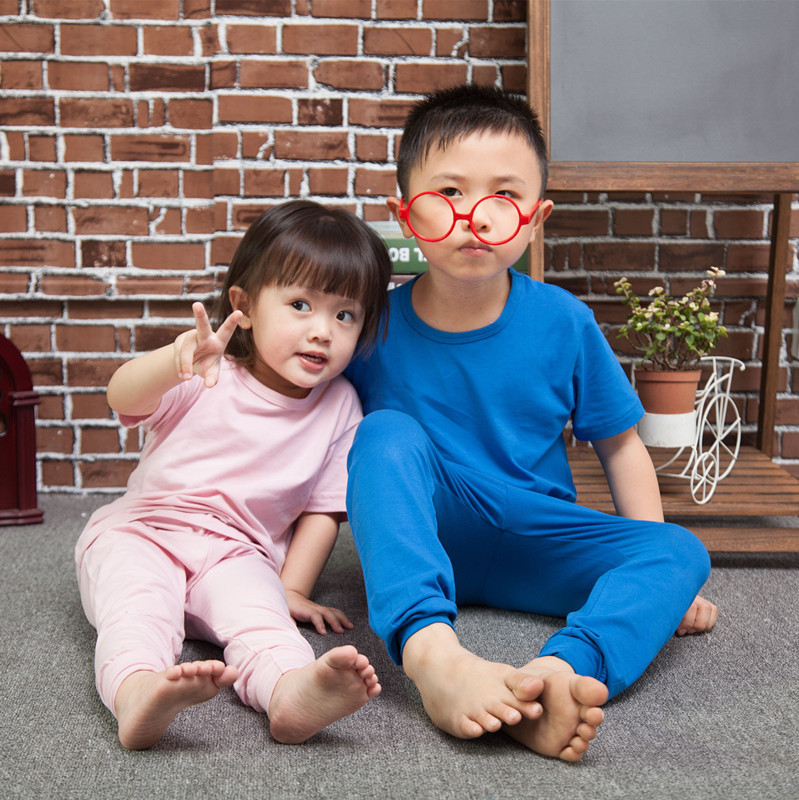 Solid color cotton eco-friendly Lycra summer baby and toddler loungewear pajamas children's set, dropshipping available.