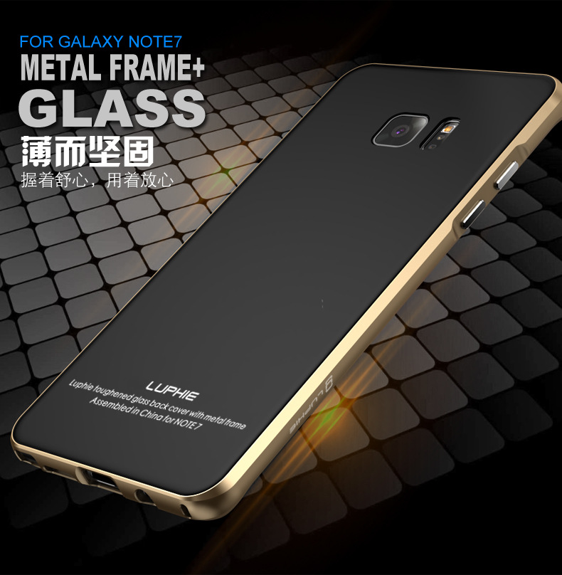 Luphie Aircraft Aluminum Metal Frame 9H Tempered Glass Back Cover Case for Samsung Galaxy Note 7 N9300