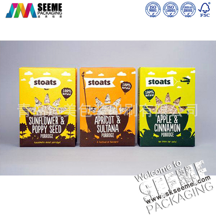 青岛定制彩色纸盒的厂家杂粮食品包装盒开窗烫金包装盒价格定制